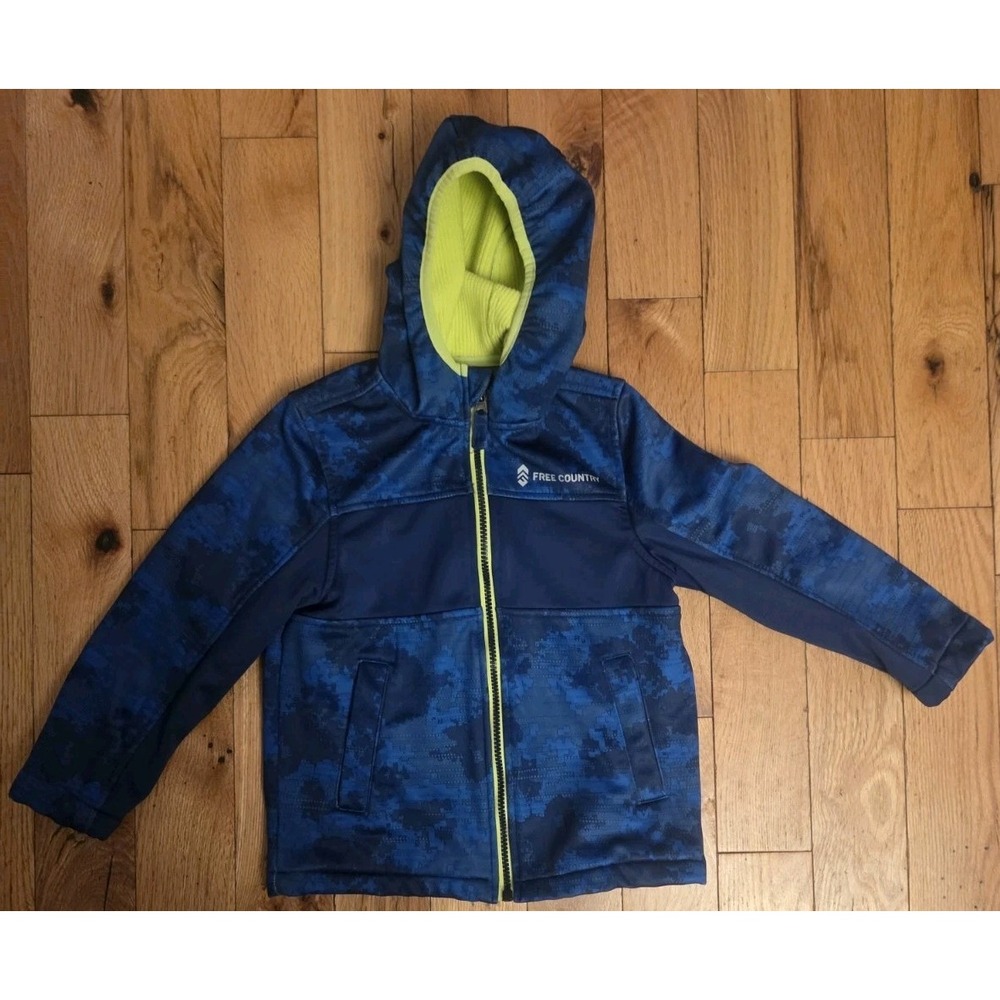 Free Country Boys Blue/Green Camo Hooded Full Zip Fleece Jacket Size (5/6)